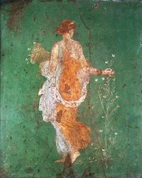 Printemps, jeune fille cueillant des fleurs, de la villa de Varano à Stabies, c.15 av. J.-C.-60 apr. J.-C.